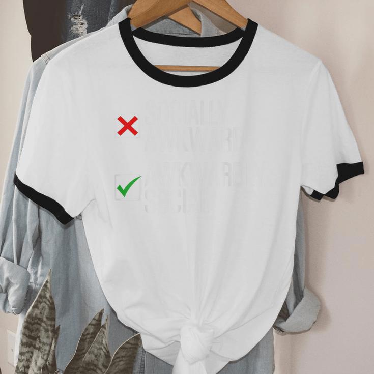 Socially Awkward Introvert Anxious Awkwardly Social Unisex Cotton Ringer T-Shirt
