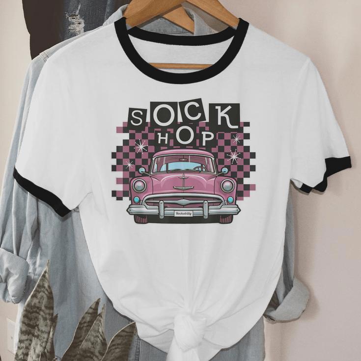 Sock Hop 50s Classic Car Nostalgia 1950s Greaser Unisex Cotton Ringer T-Shirt