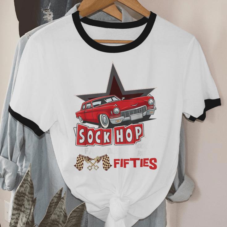 Sock Hop Fabulous Fifties Rock N Roll Automobile Nostalgia Unisex Cotton Ringer T-Shirt