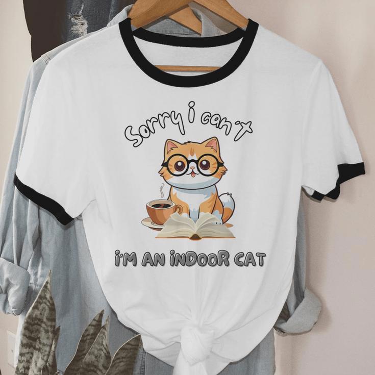 Sorry I Can't Indoor Cat Top For Introvert With Coffee Book Unisex Cotton Ringer T-Shirt Sorry I Can't Indoor Cat Top For Introvert With Coffee Book Unisex Cotton Ringer T-Shirt