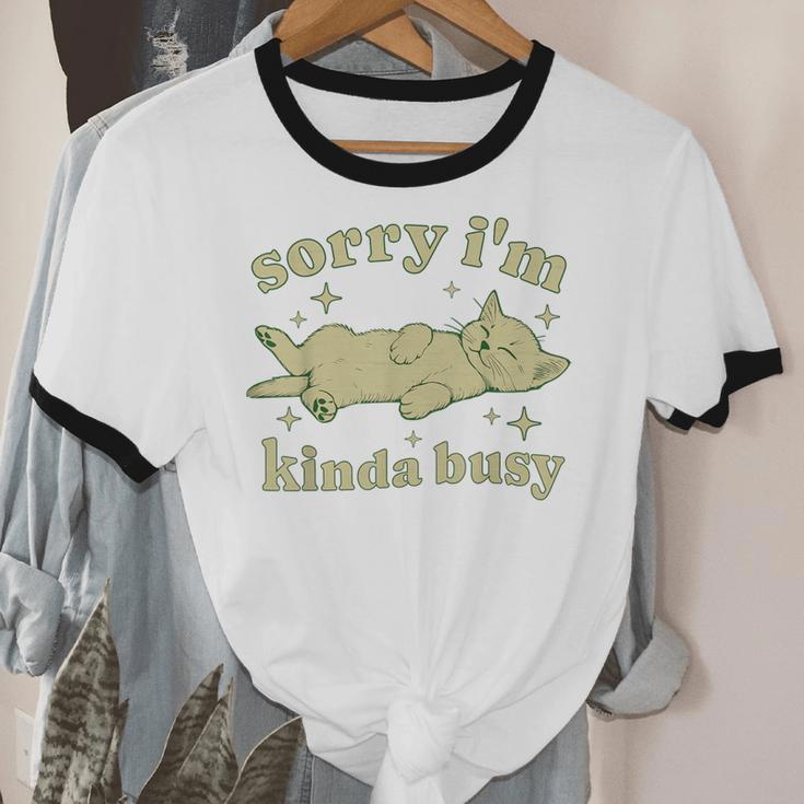 Sorry I'm Kinda Busy Lazy Cat Sarcastic Sayings Introvert Men Women Unisex Cotton Ringer T-Shirt Sorry I'm Kinda Busy Lazy Cat Sarcastic Sayings Introvert Men Women Unisex Cotton Ringer T-Shirt