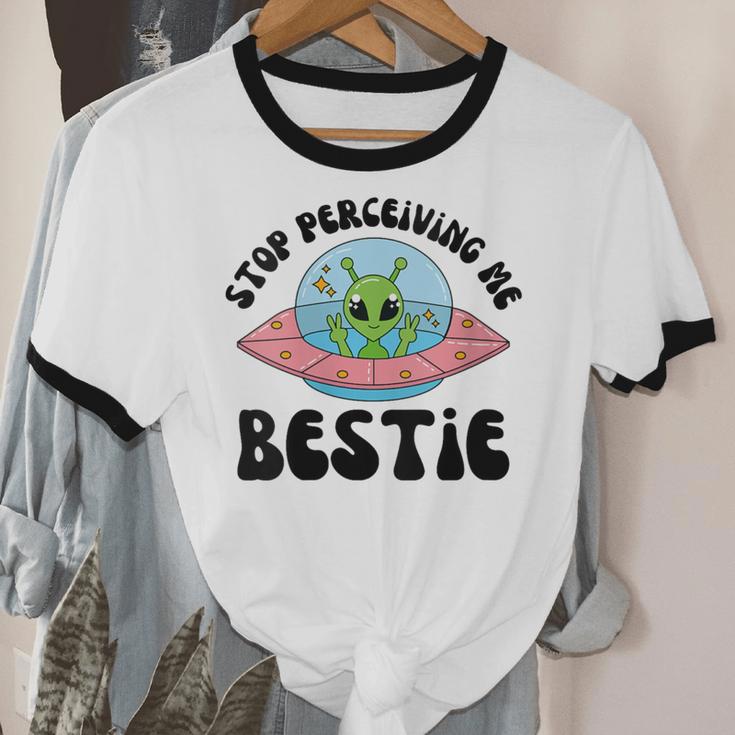 Stop Perceiving Me Bestie Alien Neurodivergent Introvert Unisex Cotton Ringer T-Shirt