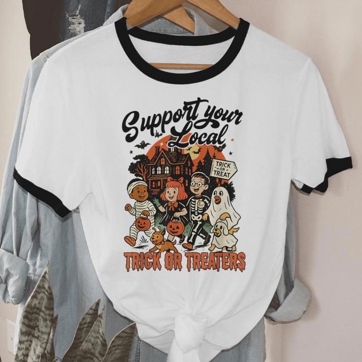 Support Your Local Trick Or Treaters Retro Spooky Nostalgia Unisex Cotton Ringer T-Shirt