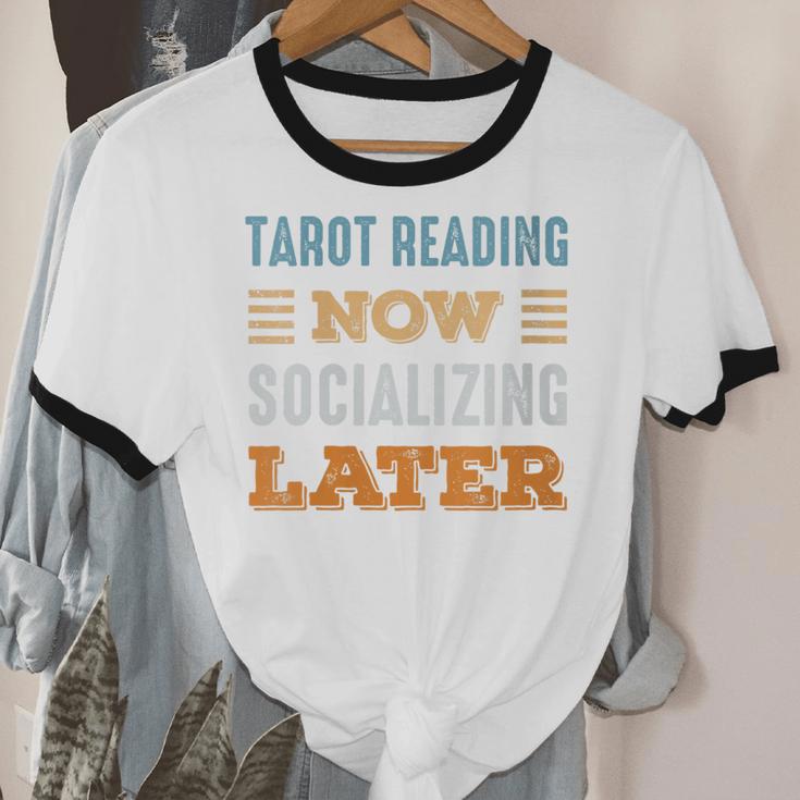 Tarot Reading Now Minimal Socializing Introvert Vintage Unisex Cotton Ringer T-Shirt