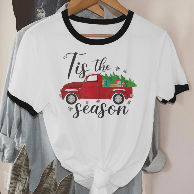 Tis The Season Holiday Nostalgia Red Truck Unisex Cotton Ringer T-Shirt Tis The Season Holiday Nostalgia Red Truck Unisex Cotton Ringer T-Shirt