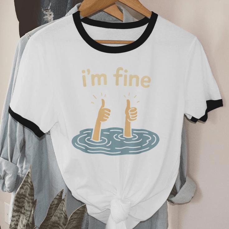 Two Thumbs Up I'm Fine Sarcastic Meme Introvert Humor Unisex Cotton Ringer T-Shirt