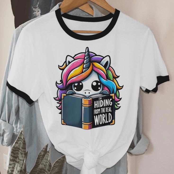 Unicorn Reading Book Reader Introvert Book Lover Humor Unisex Cotton Ringer T-Shirt Unicorn Reading Book Reader Introvert Book Lover Humor Unisex Cotton Ringer T-Shirt