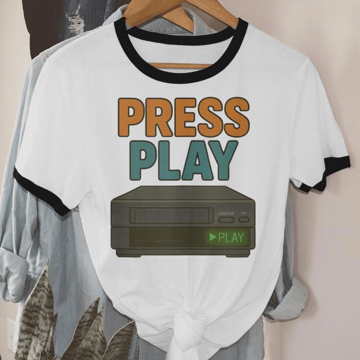 VHS Cassette Retro Analog Nostalgia Theme Unisex Cotton Ringer T-Shirt