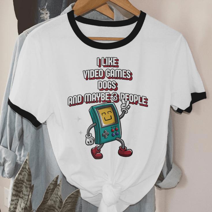 I Like Video Games Dogs And Maybe 3 People Gamer Introvert Raglan Baseball Tee Unisex Cotton Ringer T-Shirt