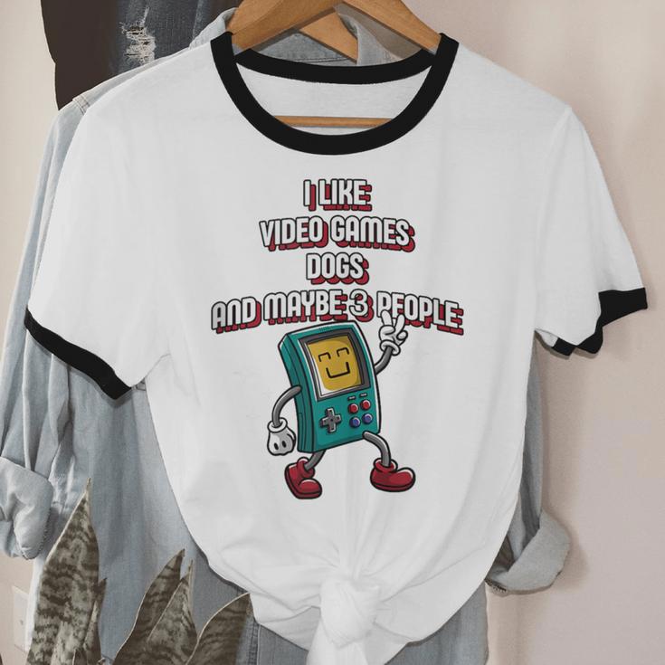 I Like Video Games Dogs And Maybe 3 People Gamer Introvert Unisex Cotton Ringer T-Shirt