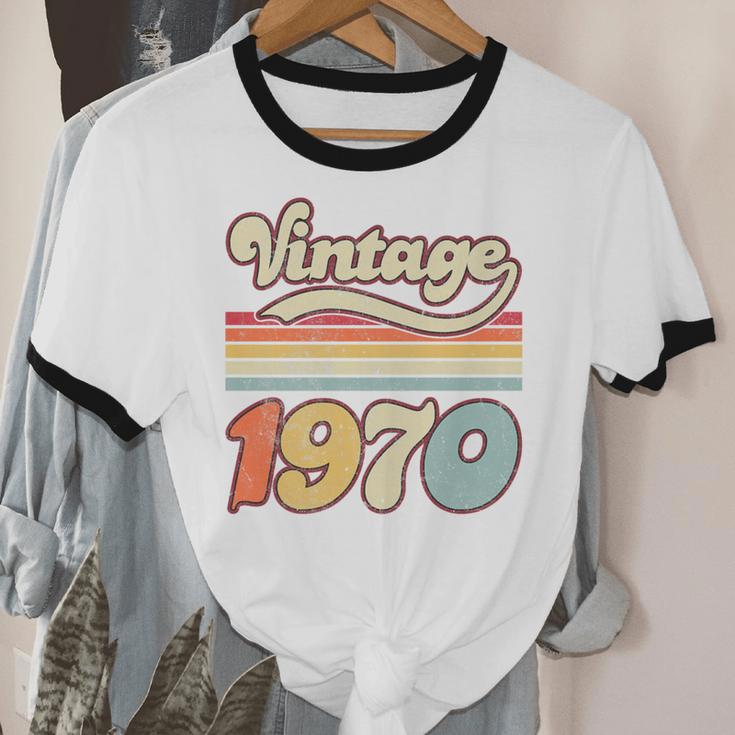 Vintage 1970 Birthday Retro Style 70's Born Nostalgia Outfit Premium Tri-Blend Unisex Cotton Ringer T-Shirt
