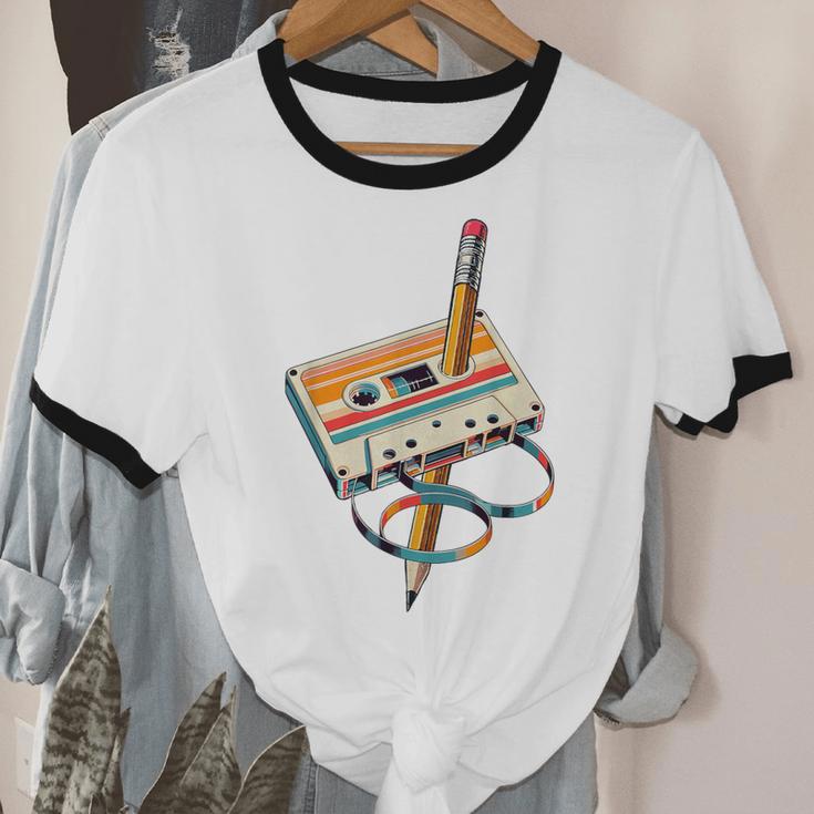 Vintage Cassette Tape And Pencil Nostalgia Party 70s 80s 90s Unisex Cotton Ringer T-Shirt Vintage Cassette Tape And Pencil Nostalgia Party 70s 80s 90s Unisex Cotton Ringer T-Shirt