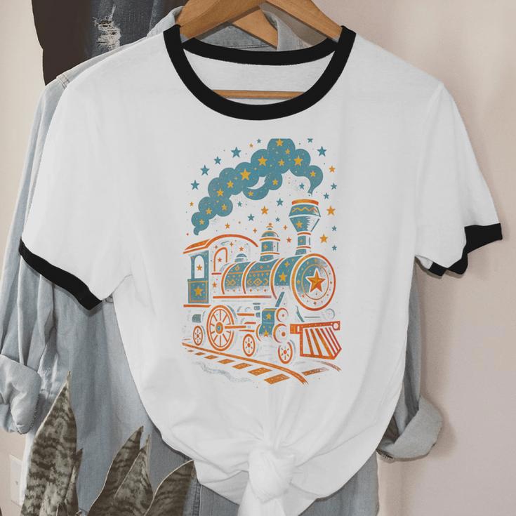Vintage Locomotive Nostalgia Railroad Stars Unisex Cotton Ringer T-Shirt Vintage Locomotive Nostalgia Railroad Stars Unisex Cotton Ringer T-Shirt