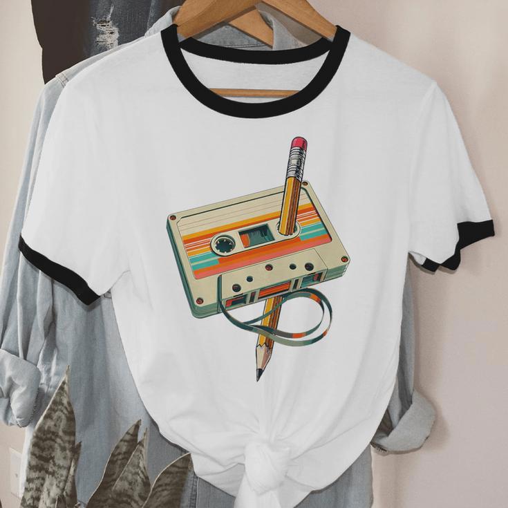 Vintage Pencil Rewind Cassette Tape Nostalgia Party 80s 90s Premium Unisex Cotton Ringer T-Shirt Vintage Pencil Rewind Cassette Tape Nostalgia Party 80s 90s Premium Unisex Cotton Ringer T-Shirt