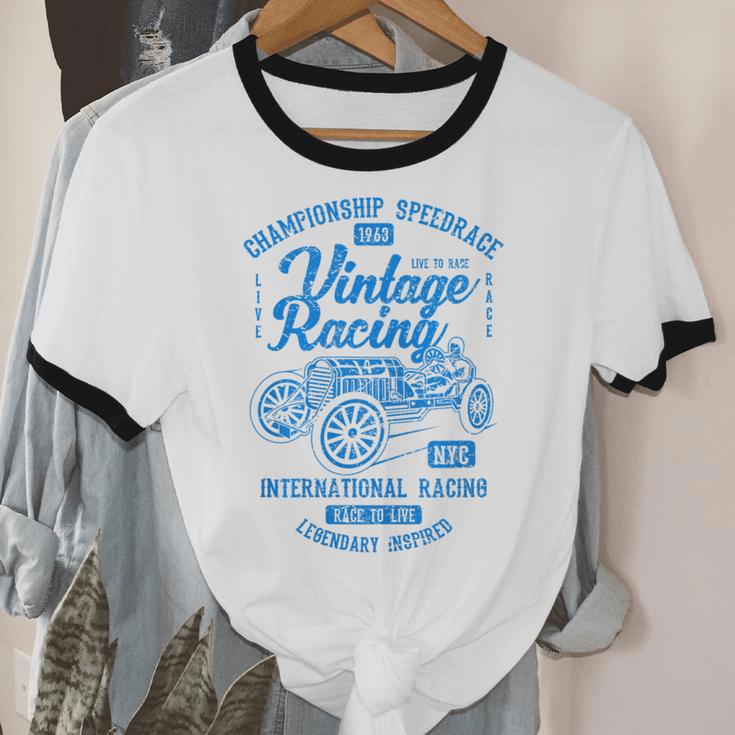 Vintage Racing Automotive Nostalgia Distressed Car Premium Tri-Blend Unisex Cotton Ringer T-Shirt