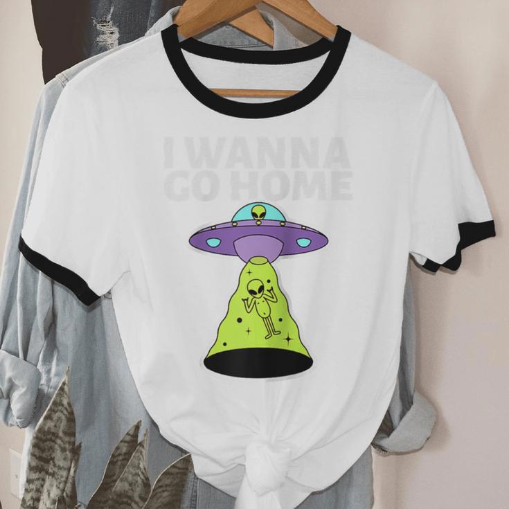 I Wanna Go Home Introvert UFO UAP Flying Saucer Trippy Alien Raglan Baseball Tee Unisex Cotton Ringer T-Shirt