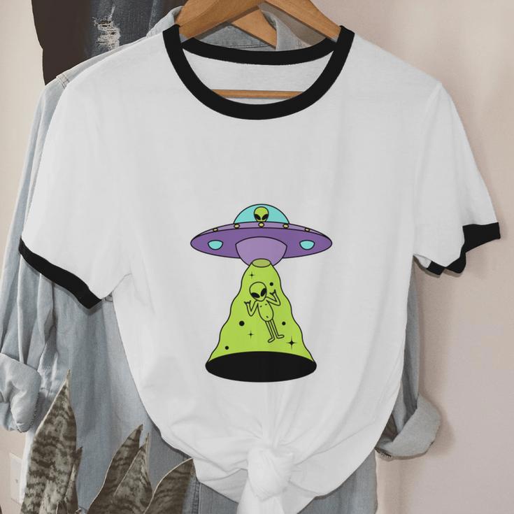 I Wanna Go Home Introvert UFO UAP Flying Saucer Trippy Alien Unisex Cotton Ringer T-Shirt