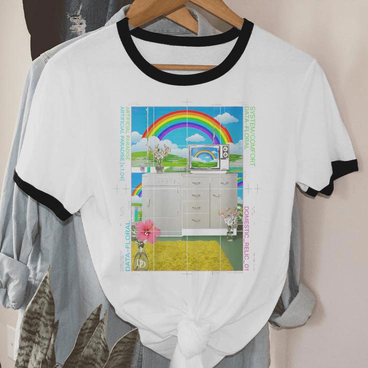 Women's Frutiger Aero Aesthetic Rainbow Glitch Art Unisex Cotton Ringer T-Shirt