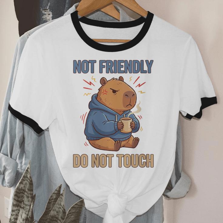 Women's Grouchy Capybara Not Friendly Do Not Touch Introvert Unisex Cotton Ringer T-Shirt