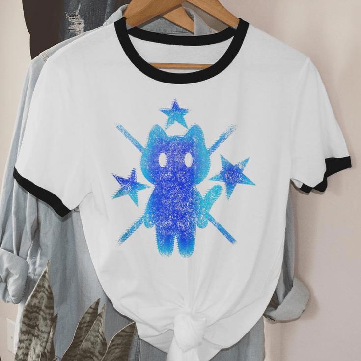 Yk2 Grunge Earthy Blue Cat With Stars Tomboy 90s Nostalgia Unisex Cotton Ringer T-Shirt Yk2 Grunge Earthy Blue Cat With Stars Tomboy 90s Nostalgia Unisex Cotton Ringer T-Shirt