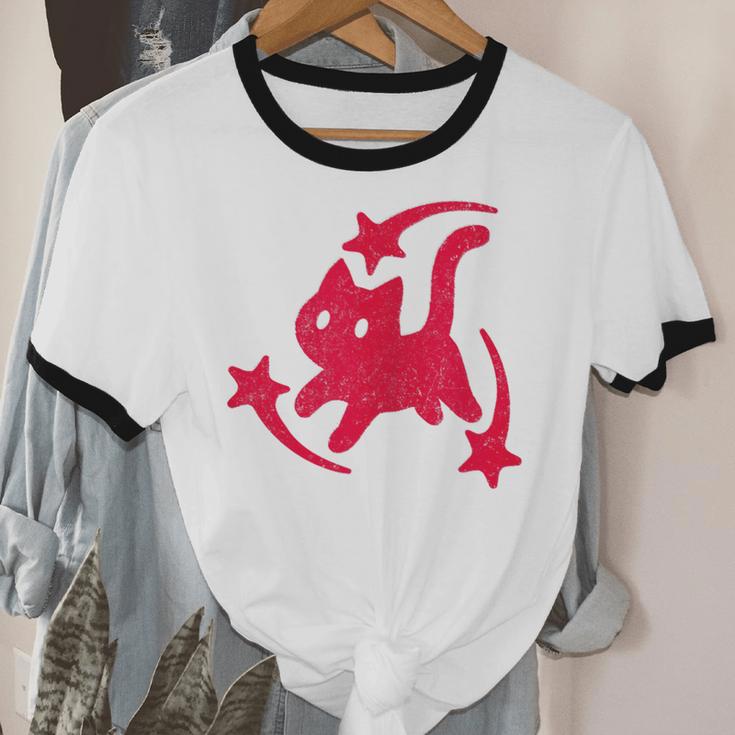 Yk2 Grunge Scary Cat With Shooting Stars 90s Nostalgia Unisex Cotton Ringer T-Shirt Yk2 Grunge Scary Cat With Shooting Stars 90s Nostalgia Unisex Cotton Ringer T-Shirt