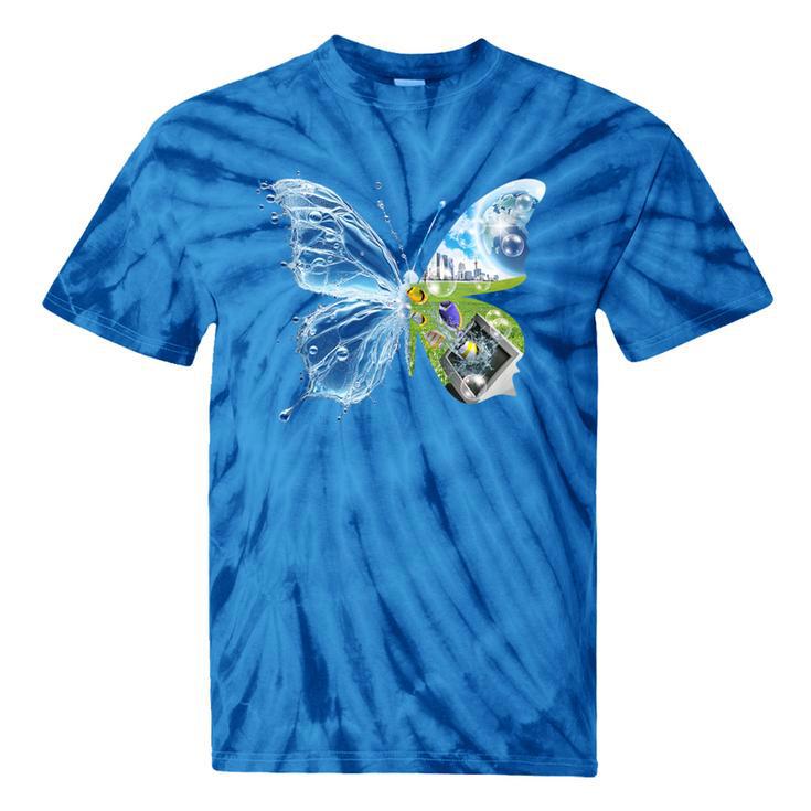 Frutiger Aero Aesthetic Butterfly Computer Fishes Scenery Tie-Dye T-Shirts