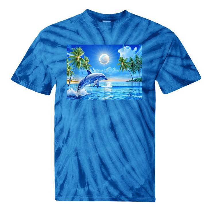 Frutiger Aero Dolphin Sunset Ocean With Palm Trees Y2k Tie-Dye T-Shirts