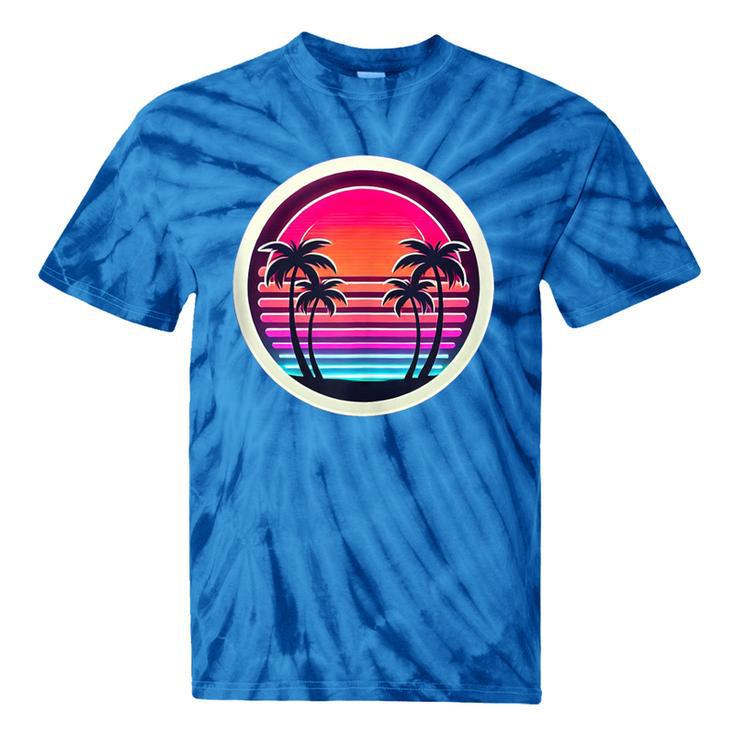 Retro 80s Synthwave Sunset & Palm Trees Retro Nostalgia 80s Tie-Dye T-Shirts