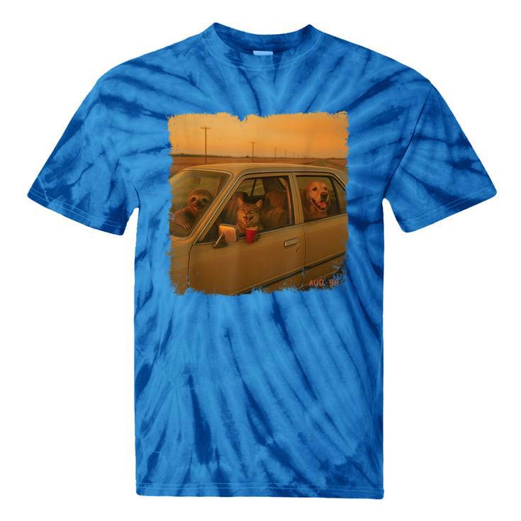 90s Roadtrip Animals Photo Cat Sloth Dog Retro Nostalgia Tie-Dye T-Shirts