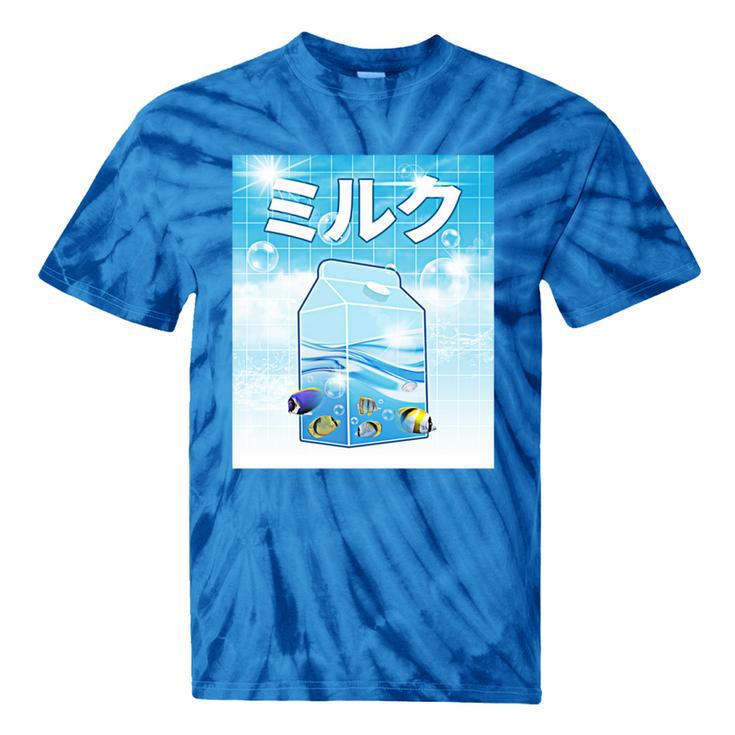 Frutiger Aero Aesthetic Tech Kawaii Milk Underwater Fishes Tie-Dye T-Shirts