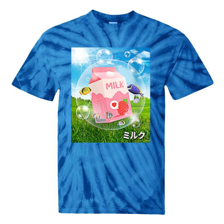 Frutiger Aero Aesthetic Tech Kawaii Strawberry Milk Fishes Tie-Dye T-Shirts