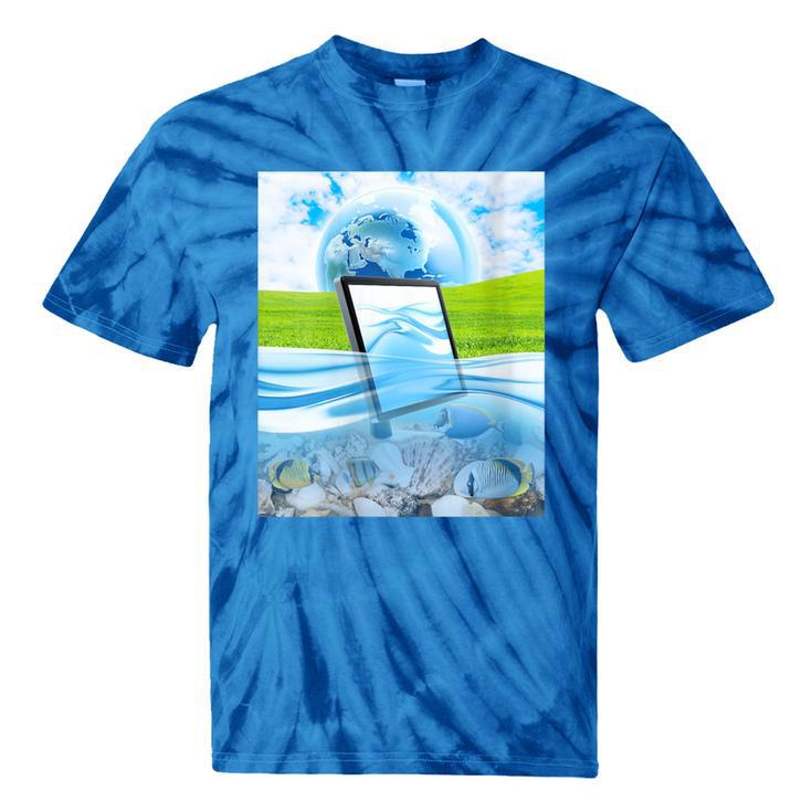 Frutiger Aero Aesthetic Tech Water Fishes Monitor Screen Tie-Dye T-Shirts Frutiger Aero Aesthetic Tech Water Fishes Monitor Screen Tie-Dye T-Shirts