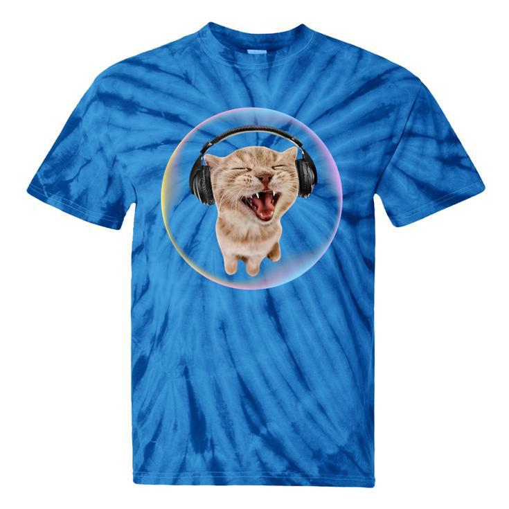 Frutiger Aero Cat Wearing Headphones Bubble 2000s Gen-Z Meme Tie-Dye T-Shirts