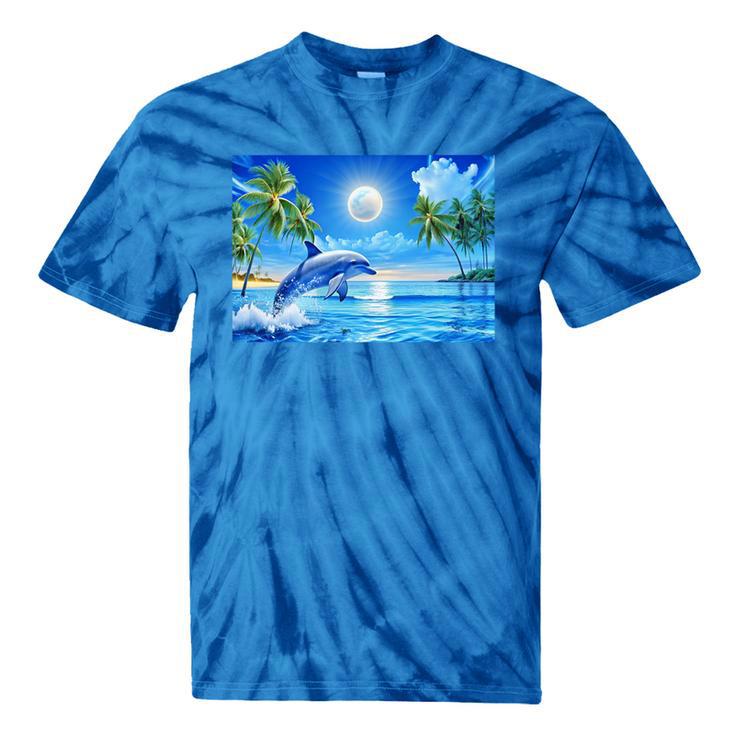 Frutiger Aero Dolphin Sunset Ocean With Palm Trees Y2k Premium Tie-Dye T-Shirts