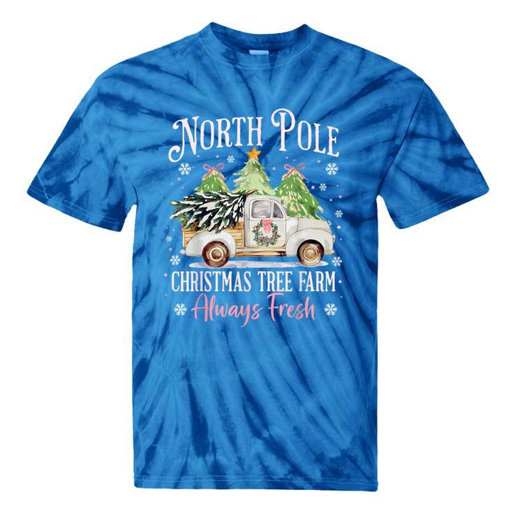 North Pole Tree Farm Merry Christmas Holiday Scene Nostalgia Tie-Dye T-Shirts