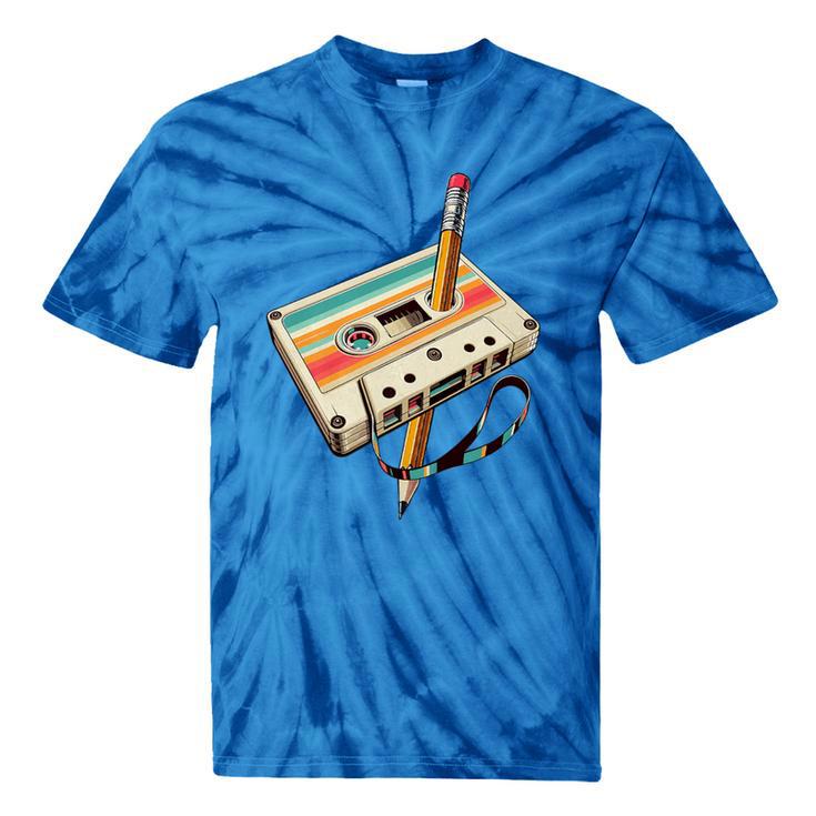 Retro Cassette Tape & Pencil Rewind Nostalgia Party 80s 90s Premium Tie-Dye T-Shirts