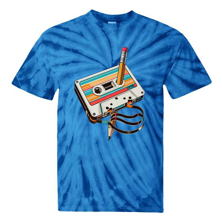 Vintage Cassette Tape And Pencil Nostalgia Party 70s 80s 90s Premium Tie-Dye T-Shirts