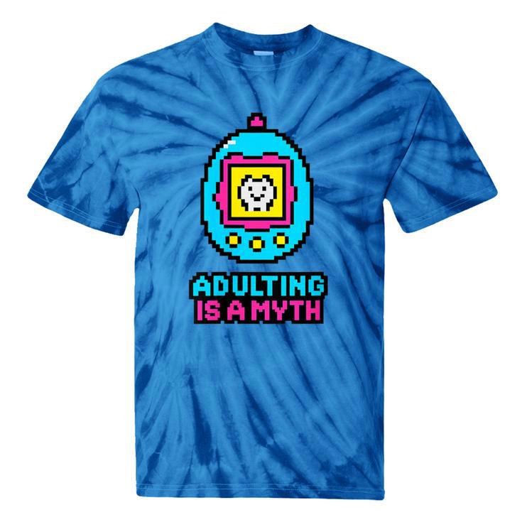 Women's Adulting Is A Myth Retro Pixel Pet Nostalgia Millennials Tie-Dye T-Shirts