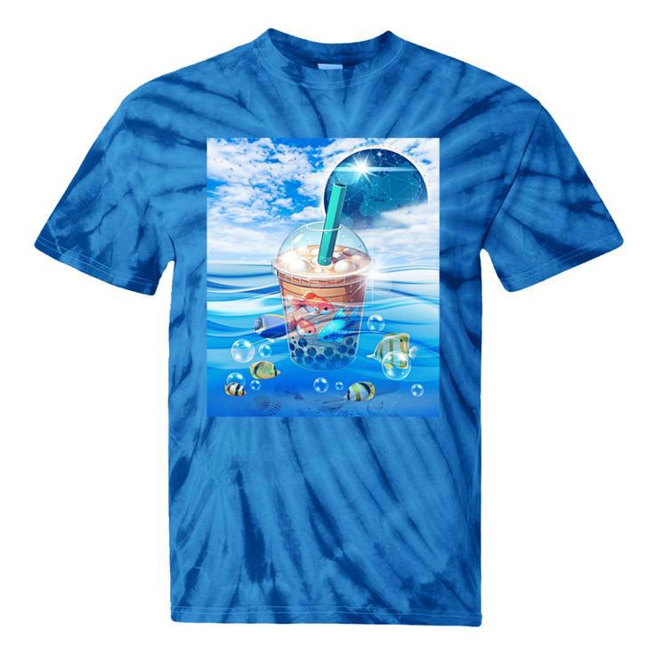 Frutiger Aero Aesthetic Tech Bubble Tea Boba Milktea Fishes Tie-Dye T-Shirts