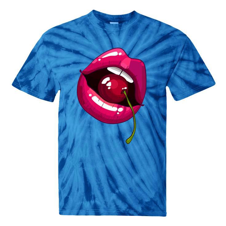 Rainbow Lips With a Cherry In The Mouth 80s Nostalgia Premium Tri-Blend Tie-Dye T-Shirts