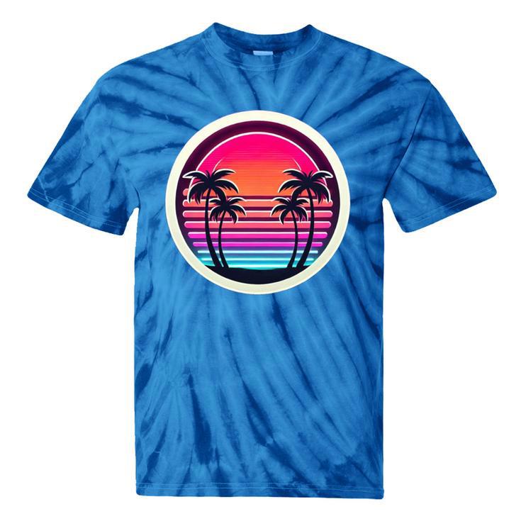 Retro 80s Synthwave Sunset & Palm Trees Retro Nostalgia 80s Tie-Dye T-Shirts
