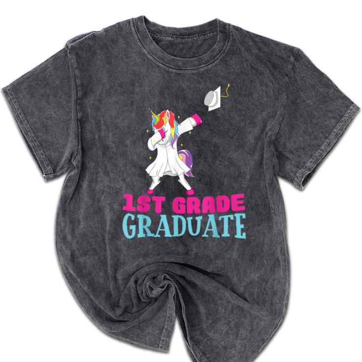 1st Grade Graduation Dabbing Unicorn Lover T-Shirt Kids Mineral Wash Tshirts