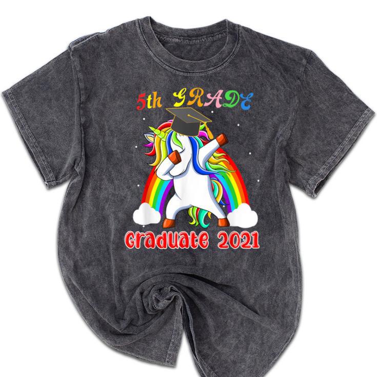 5th Grade Graduate Class 2021 Dabbing Unicorn Graduation Mineral Wash Tshirts
