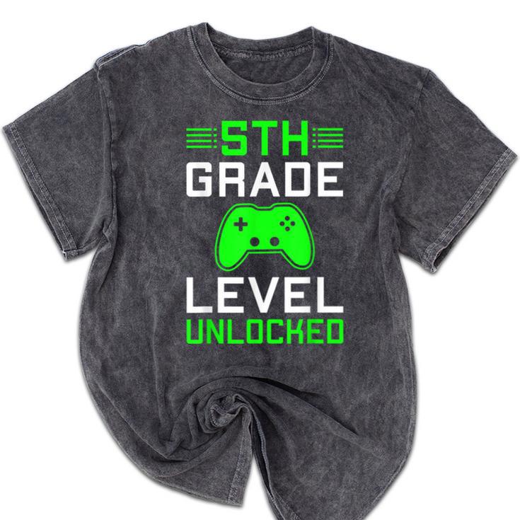 5th Grade Level Unlocked Back To School Gamer Graduation Mineral Wash Tshirts