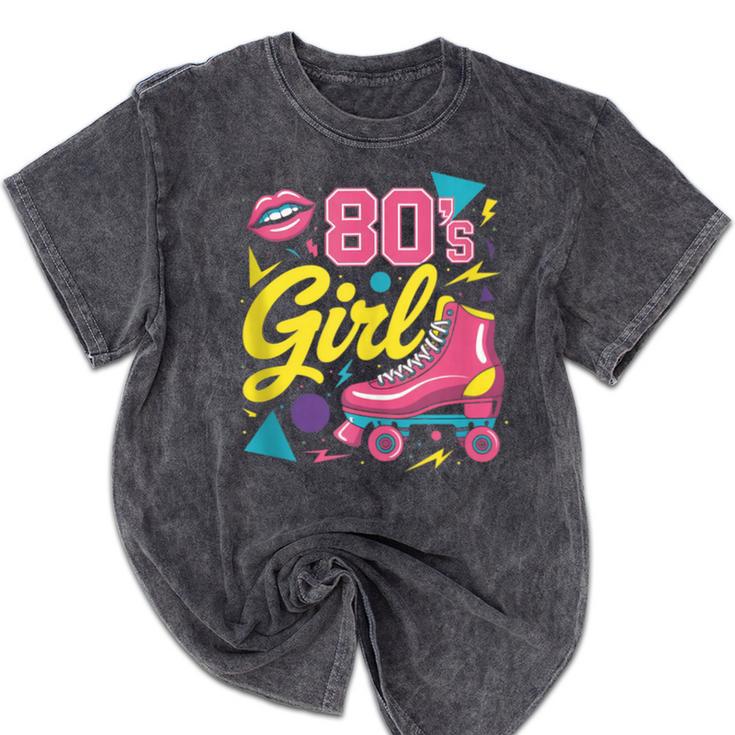 80's Girl Roller Skates Skating Eighties 1980s Nostalgia Mineral Wash Tshirts