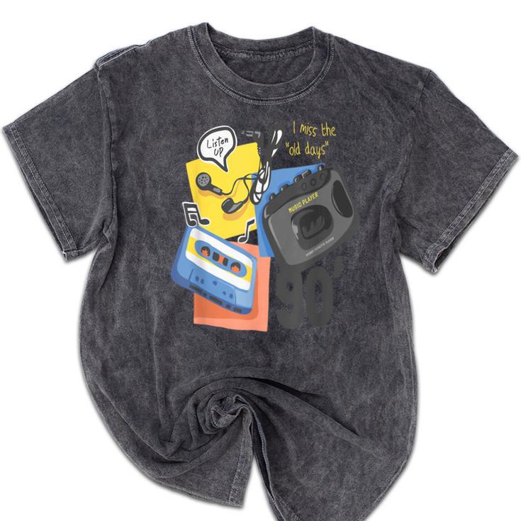 90s Retro Cassette And Walkman Nostalgia Graphic Tee Mineral Wash Tshirts