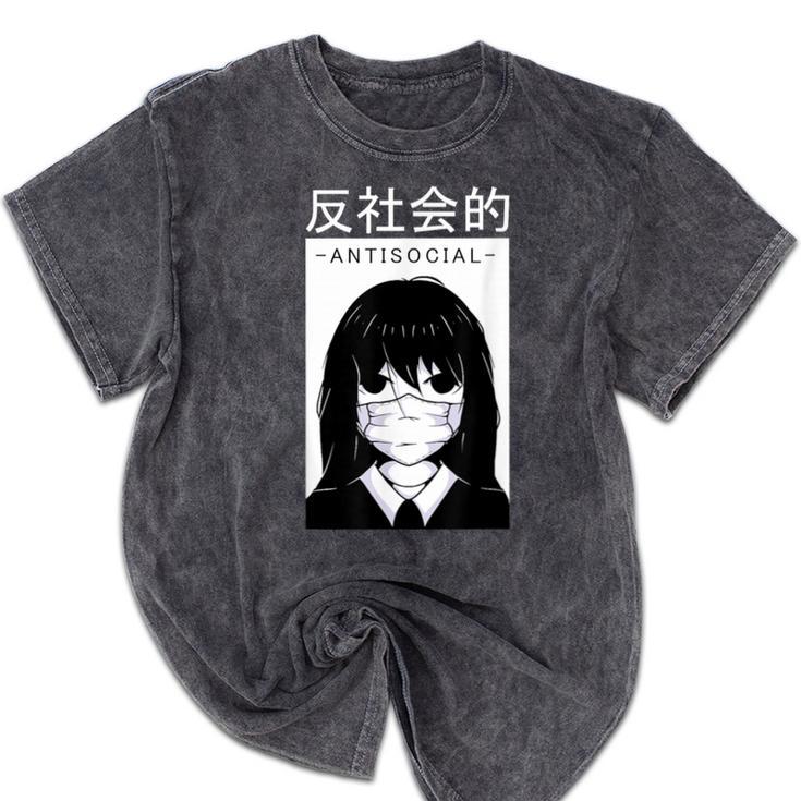 Anime Antisocial Introvert I Hate People Anti Social EMD Mineral Wash Tshirts