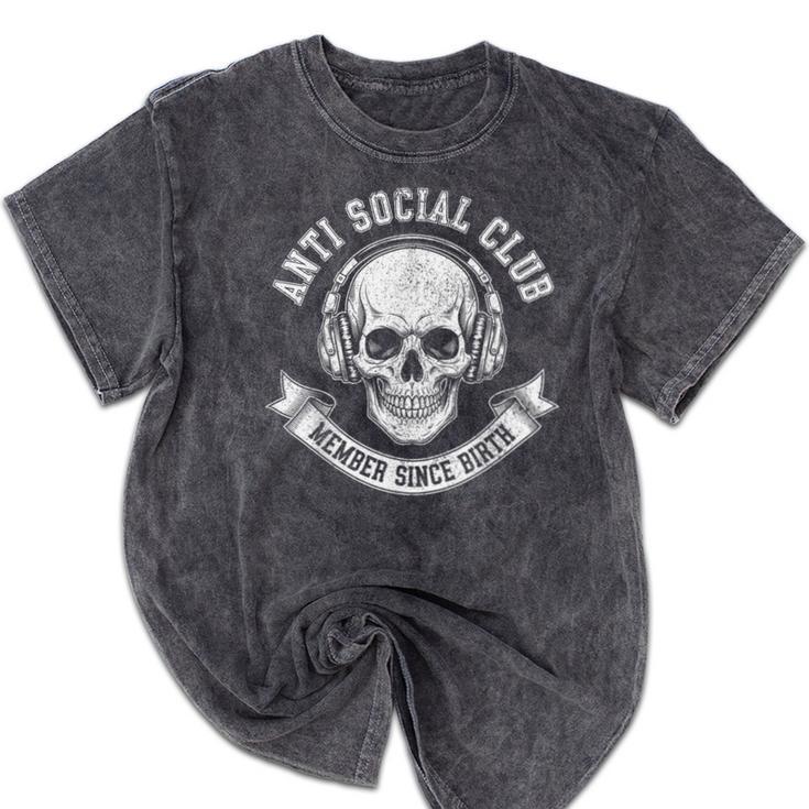 Anti Social Club Official Member Introvert Crest Mineral Wash Tshirts