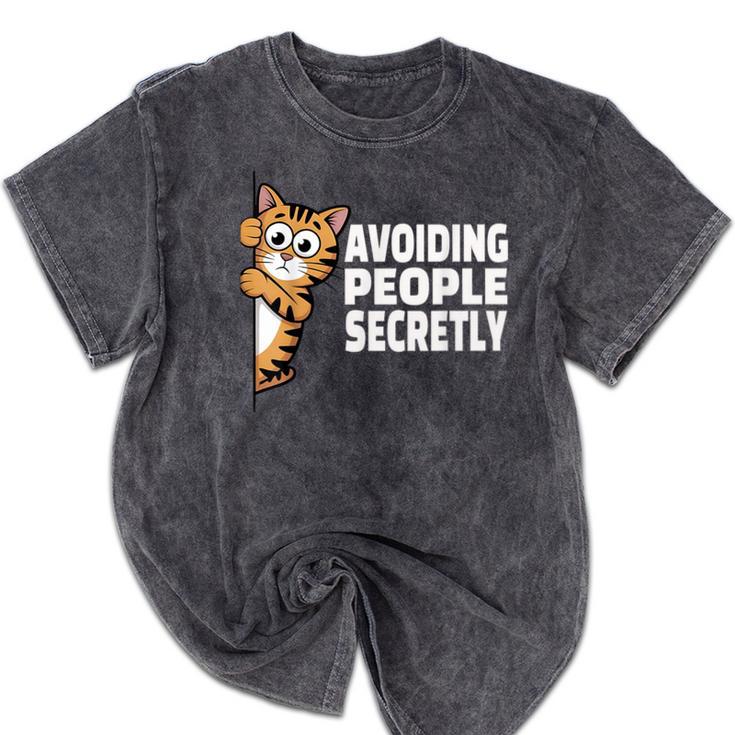 Avoiding People Secretly Cat Introvert Humor Mineral Wash Tshirts