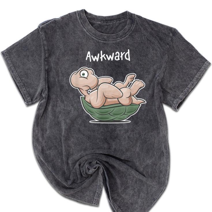 Awkward Turtle Upside Down Witty Comical Introvert Mineral Wash Tshirts